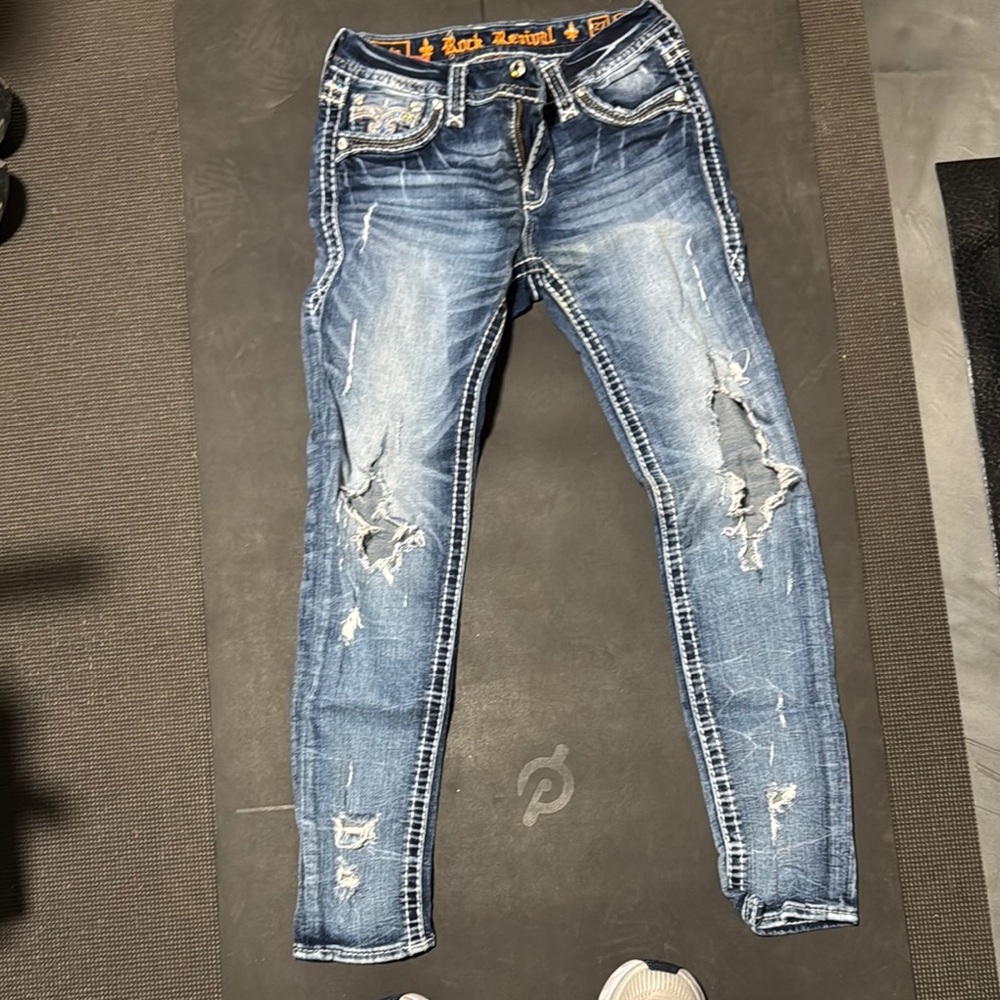 Rock Revival Distressed Denim Jeans Iselin Easy Ankle Skinny